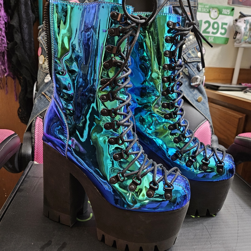 Holographic Blue Green Platform Boots Dolls Kill Club Exx 8